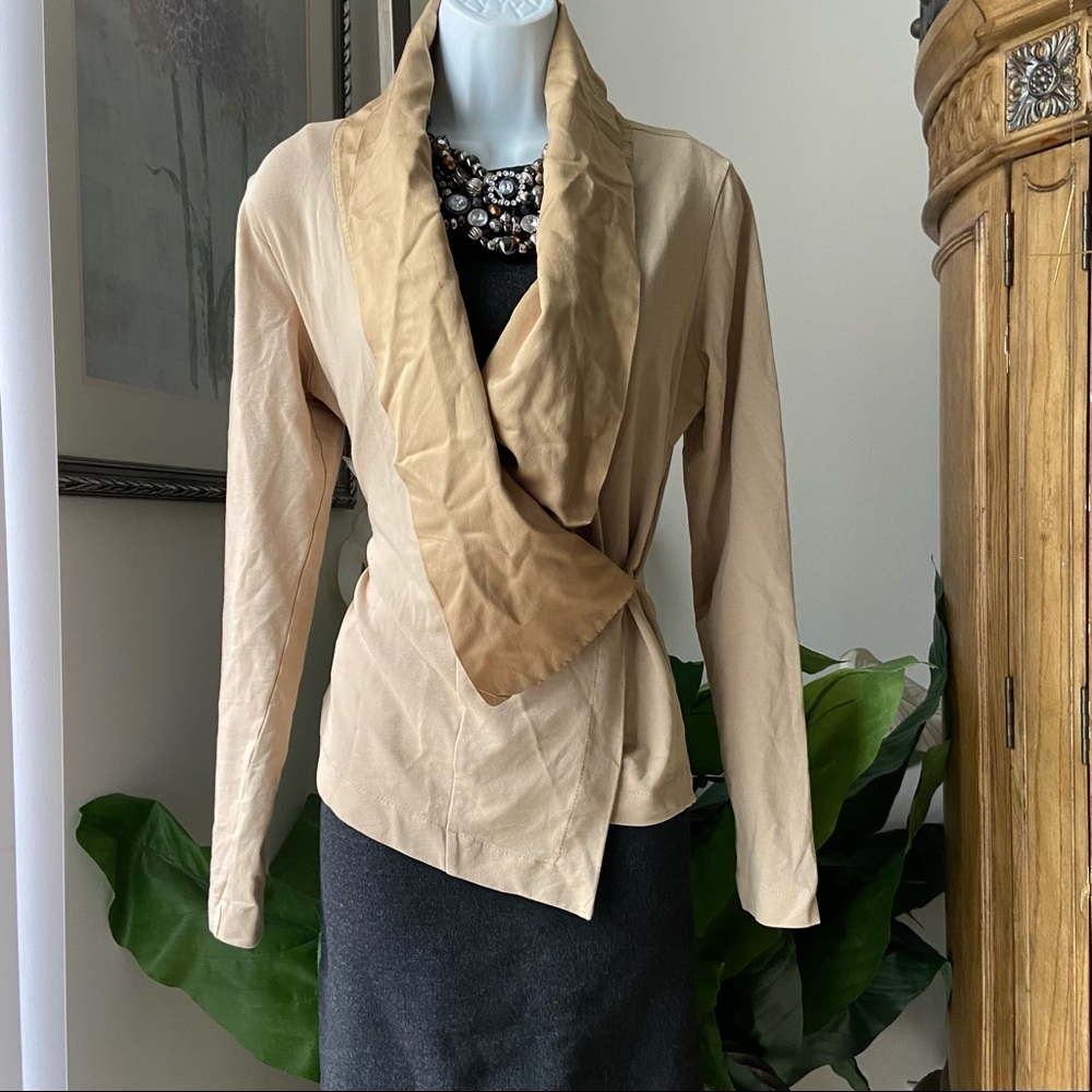 European Culture Tan Wrap Jacket Satin Lapel